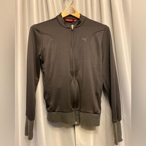 Puma womens Black Full Zip track Jacket Womens med back vent ribbed cuff